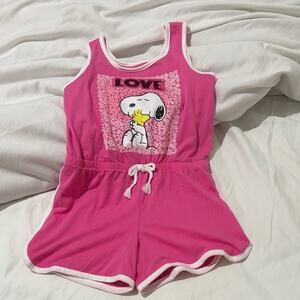 365 Kids 7 Pink Snoopy hot pink sequined Love Romper elastic waist bow detail